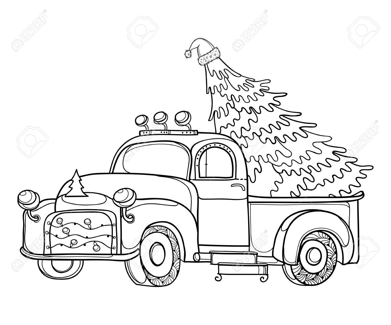 Truck With Christmas Tree Clipart Black And White - KibrisPDR