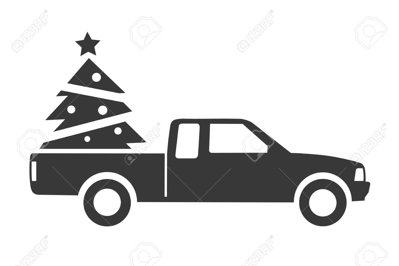 Detail Truck With Christmas Tree Clipart Black And White Nomer 3