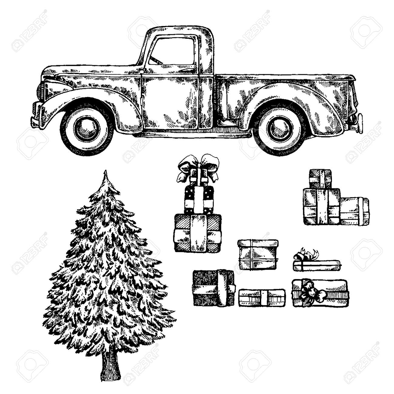 Detail Truck With Christmas Tree Clipart Black And White Nomer 30