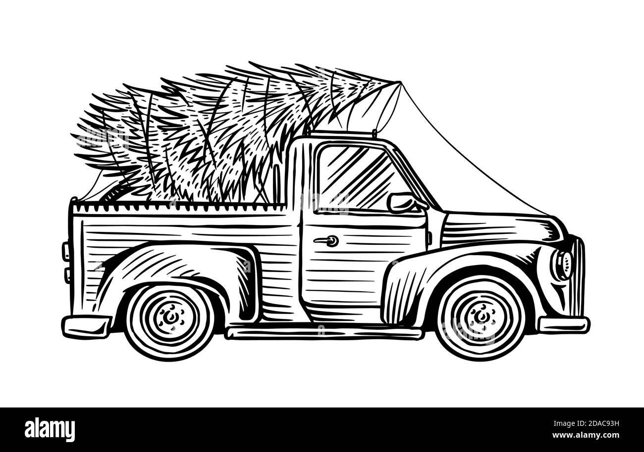 Detail Truck With Christmas Tree Clipart Black And White Nomer 5