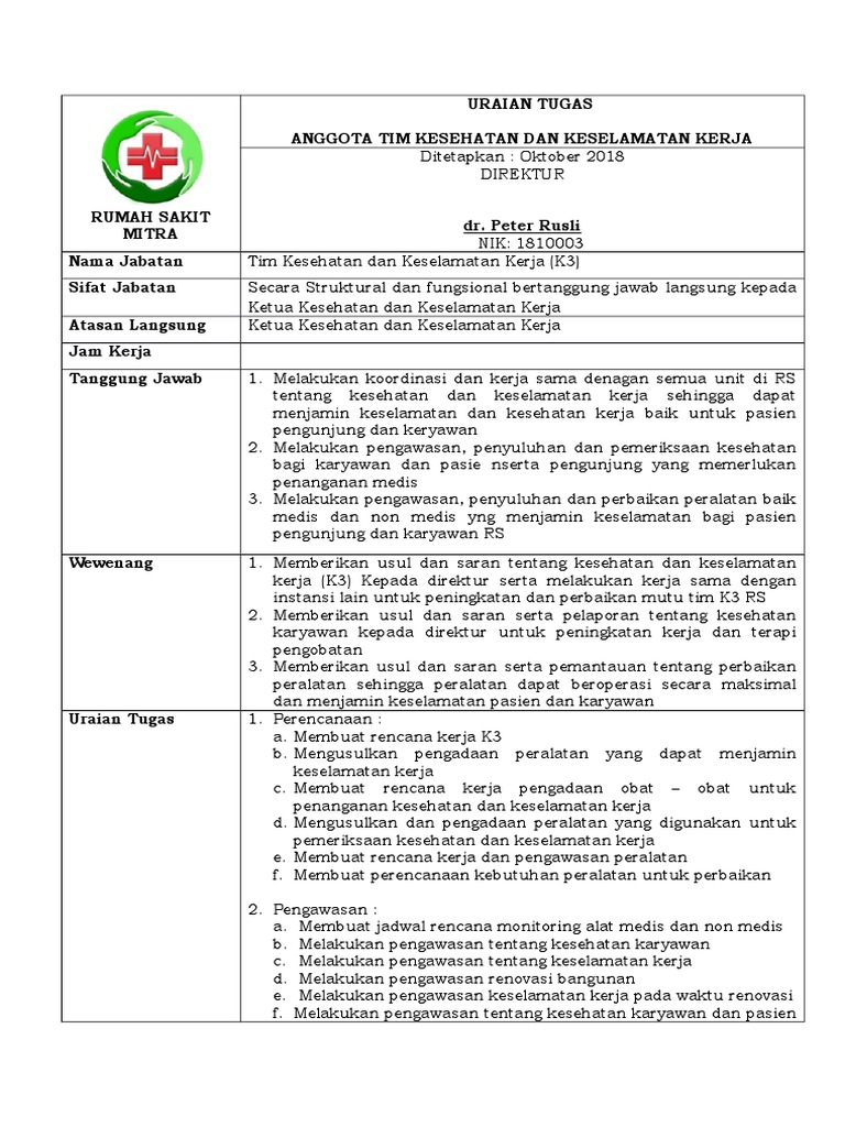 Detail Tugas K3 Di Rumah Sakit Nomer 10