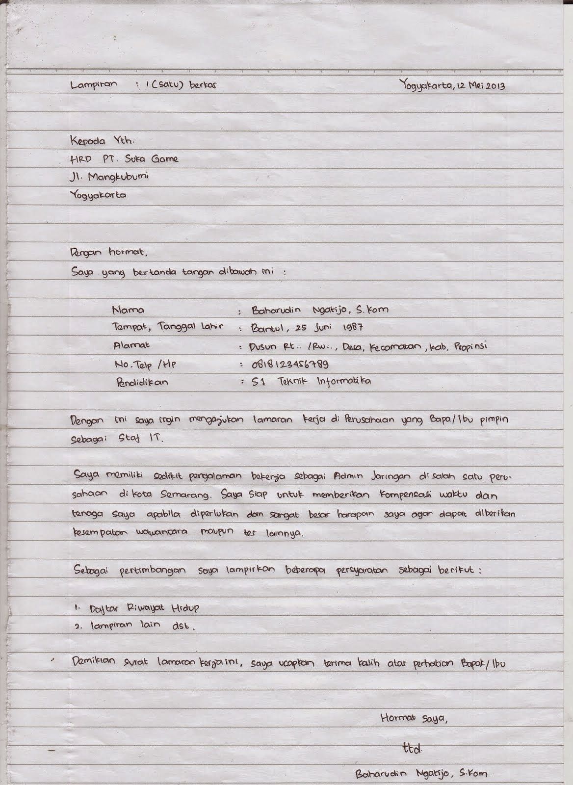 Detail Tulis Tangan Sederhana Contoh Surat Lamaran Kerja Nomer 8