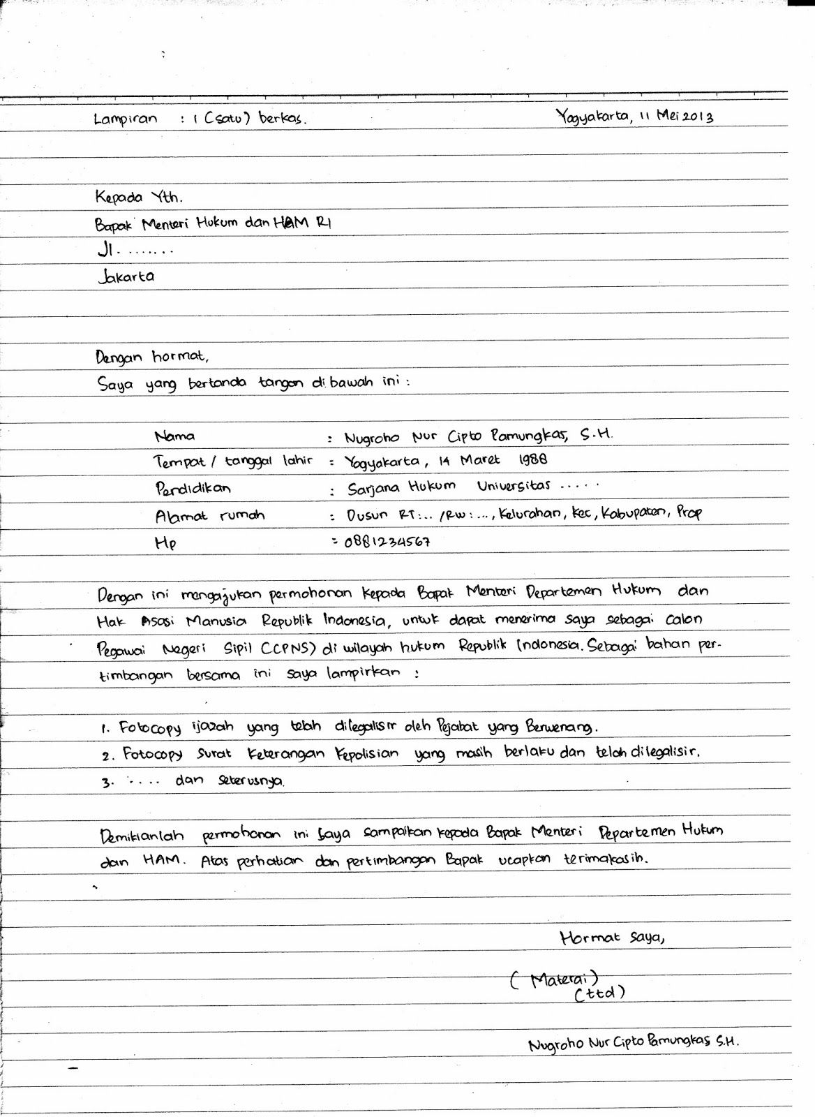 Detail Tulis Tangan Sederhana Contoh Surat Lamaran Kerja Nomer 13