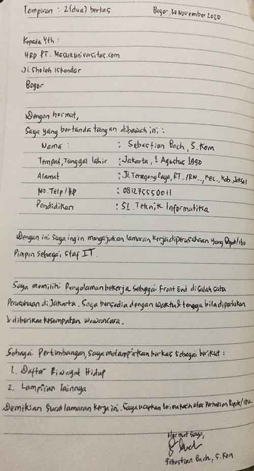Detail Tulis Tangan Sederhana Contoh Surat Lamaran Kerja Nomer 25
