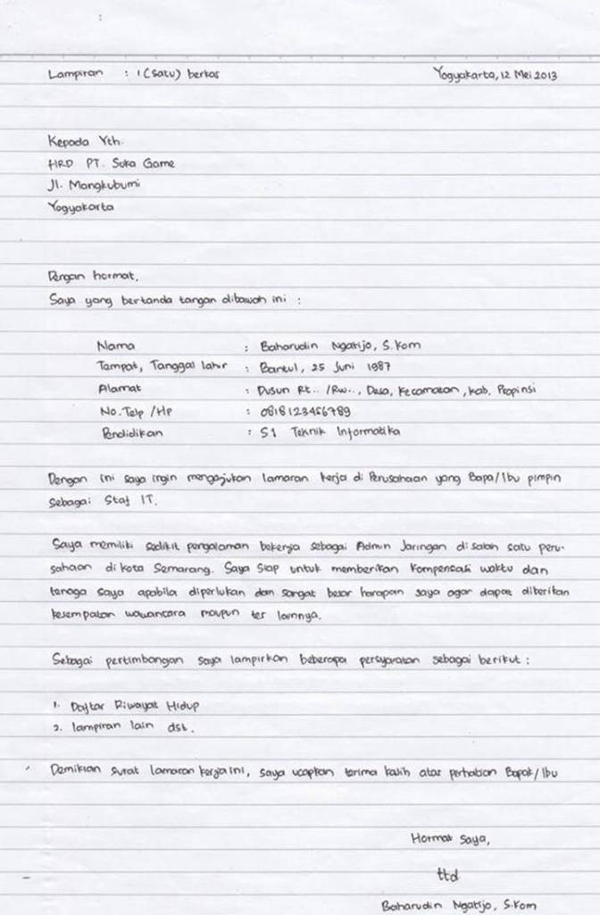 Detail Tulis Tangan Sederhana Contoh Surat Lamaran Kerja Nomer 26