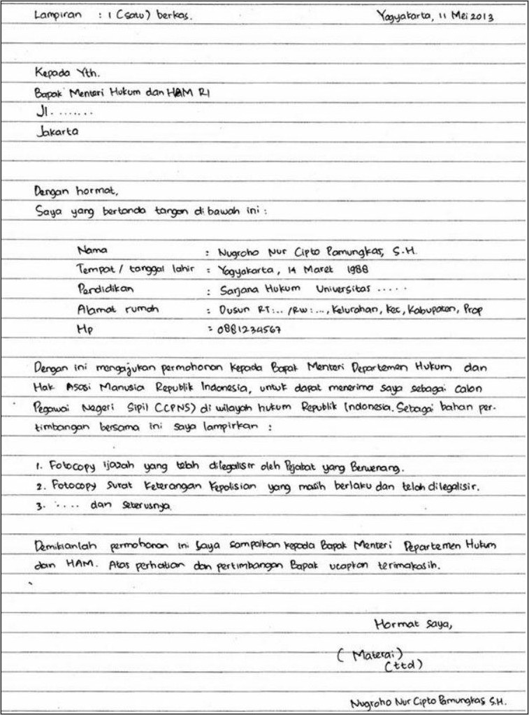 Detail Tulis Tangan Sederhana Contoh Surat Lamaran Kerja Nomer 27