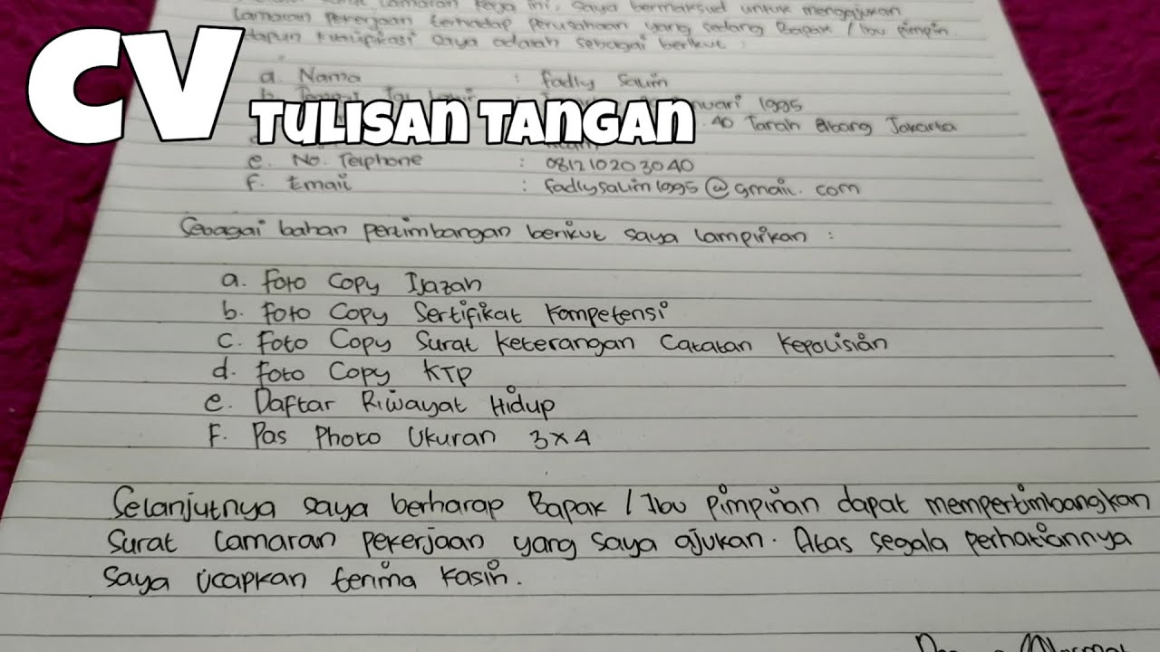 Detail Tulis Tangan Sederhana Contoh Surat Lamaran Kerja Nomer 32