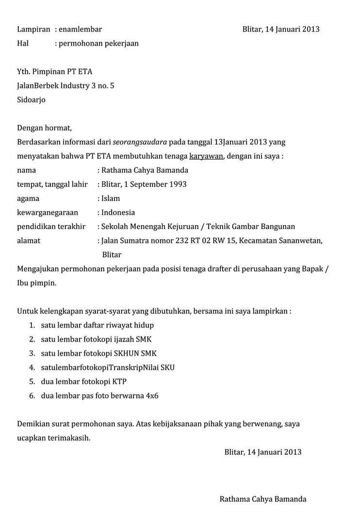 Detail Tulis Tangan Sederhana Contoh Surat Lamaran Kerja Nomer 35
