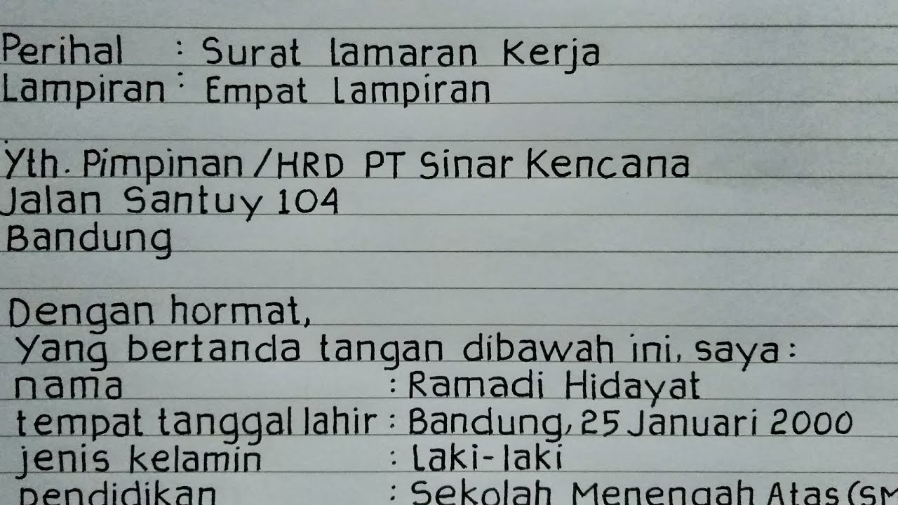 Detail Tulis Tangan Sederhana Contoh Surat Lamaran Kerja Nomer 3