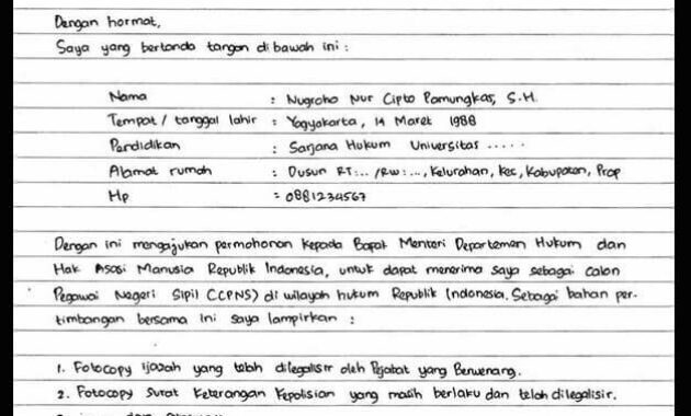 Detail Tulis Tangan Sederhana Contoh Surat Lamaran Kerja Nomer 37