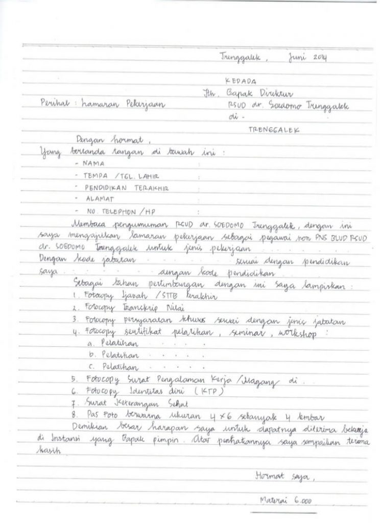 Detail Tulis Tangan Sederhana Contoh Surat Lamaran Kerja Nomer 38