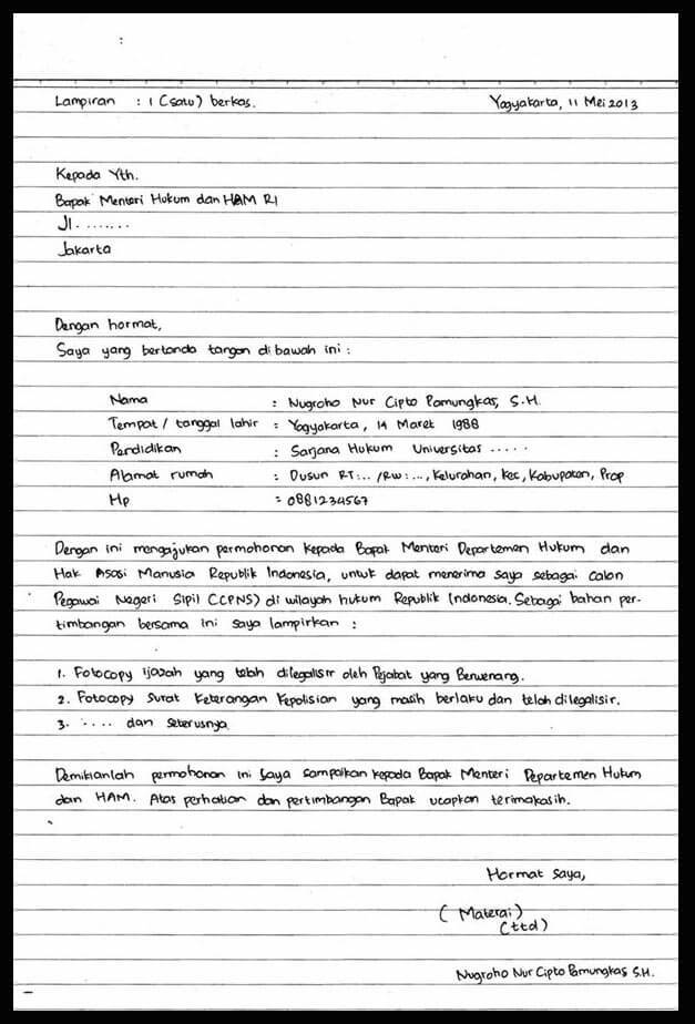 Detail Tulis Tangan Sederhana Contoh Surat Lamaran Kerja Nomer 39
