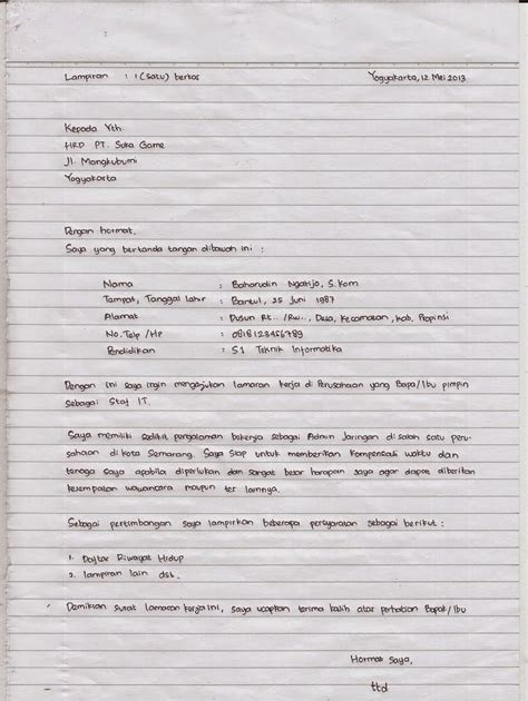 Detail Tulis Tangan Sederhana Contoh Surat Lamaran Kerja Nomer 5