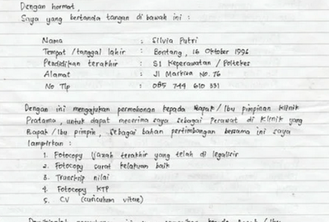 Detail Tulis Tangan Surat Lamaran Kerja Nomer 35