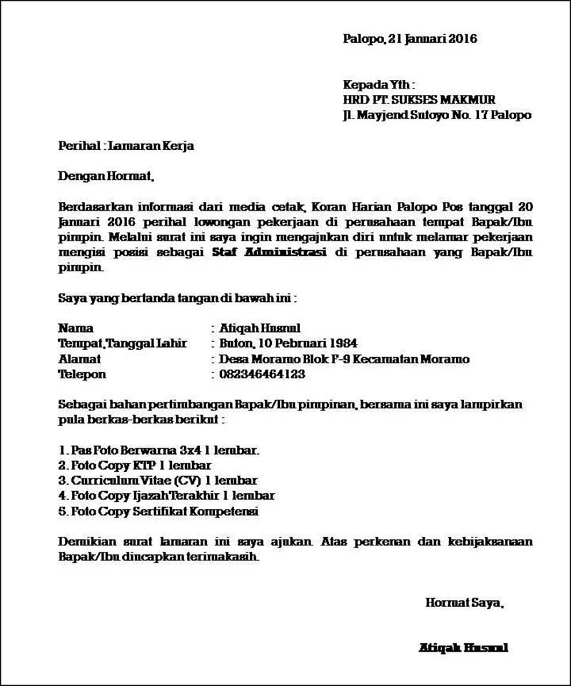 Detail Tuliskan Contoh Surat Lamaran Pekerjaan Nomer 10