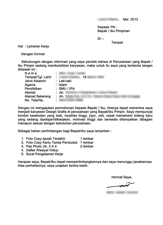 Detail Tuliskan Contoh Surat Lamaran Pekerjaan Nomer 23
