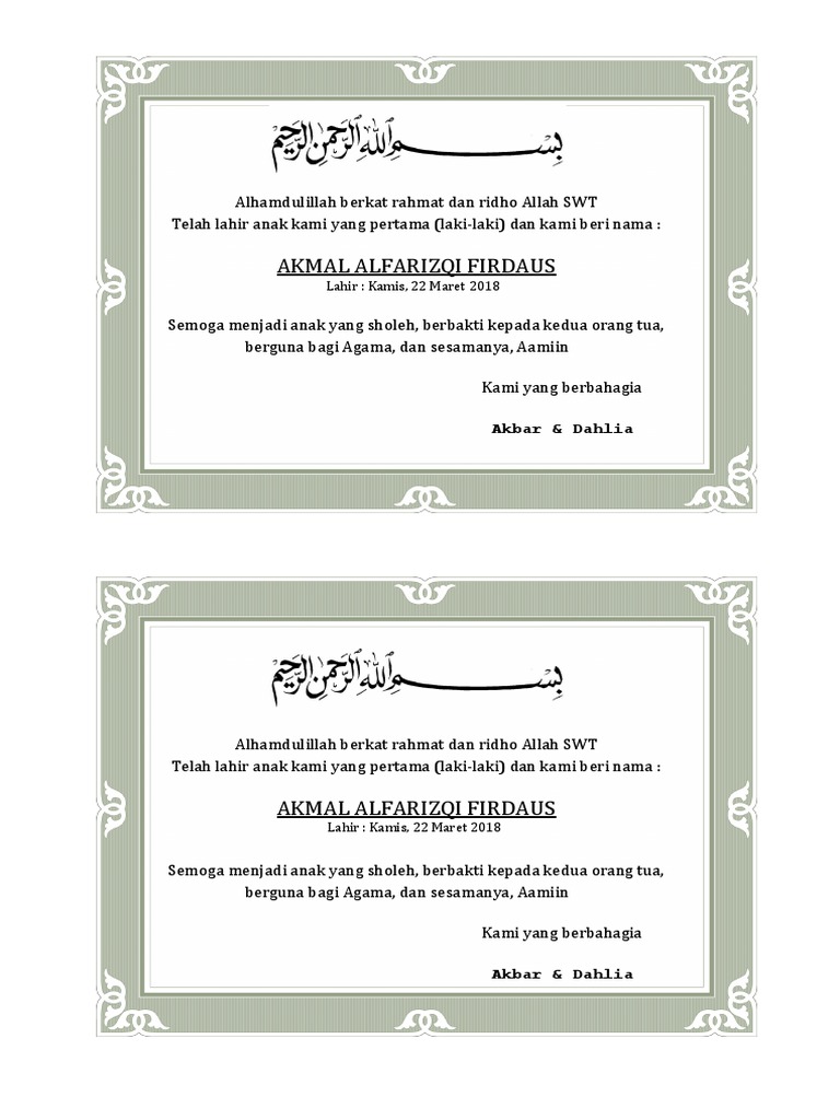 Detail Ucapan Tasyakuran Kelahiran Anak Nomer 55