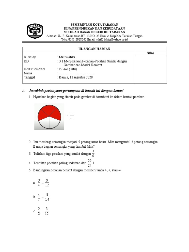 Detail Uh Gambar Pecahan Senilai Kelas 4 Nomer 36