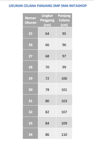 Detail Ukuran Celana 31 Nomer 20