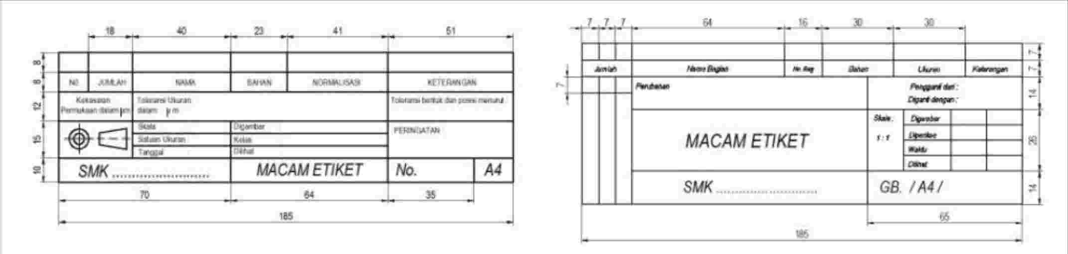 Detail Ukuran Etiket Gambar Teknik A3 Nomer 14