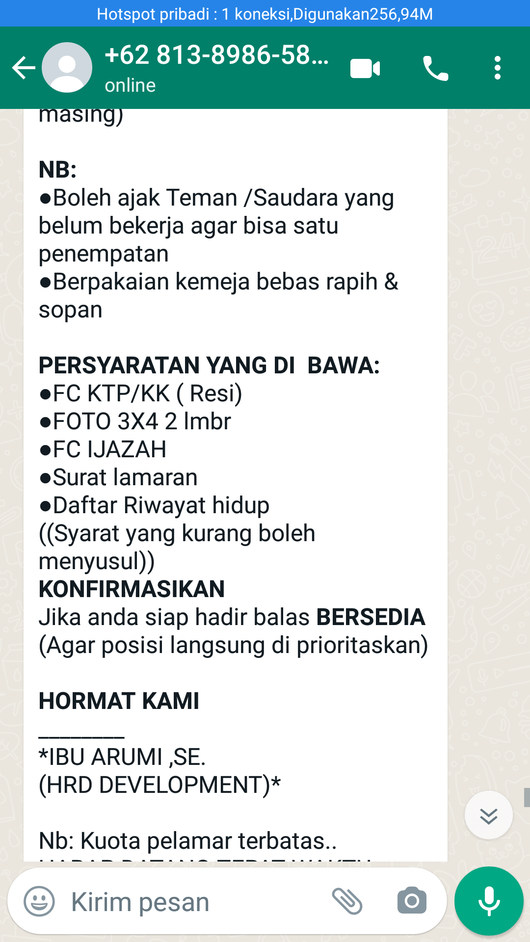 Detail Undangan Interview Via Whatsapp Nomer 9