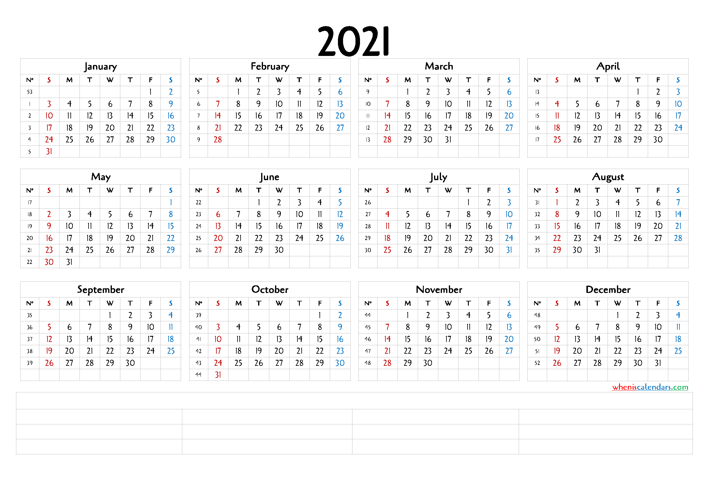 Detail 12 Month Calendar Template 2021 Nomer 2