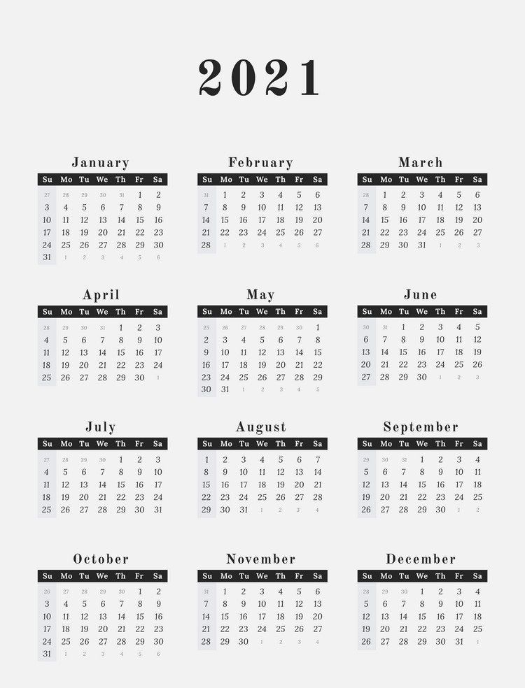 Detail 12 Month Calendar Template 2021 Nomer 11