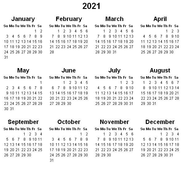 Detail 12 Month Calendar Template 2021 Nomer 6