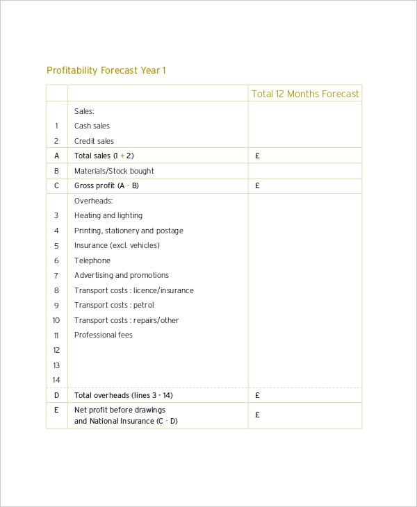 Detail 12 Month Profit And Loss Projection Template Nomer 10