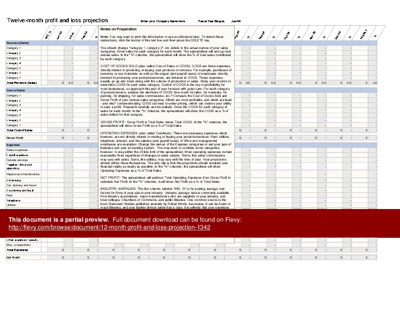 Detail 12 Month Profit And Loss Projection Template Nomer 3