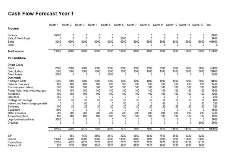 Detail 12 Month Profit And Loss Projection Template Nomer 37