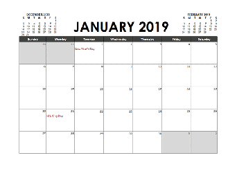 2019 Monthly Calendar Template Excel - KibrisPDR