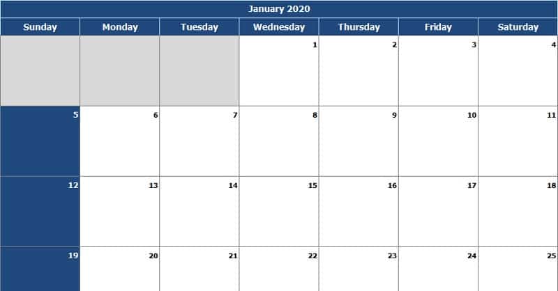 Detail 2019 Monthly Calendar Template Excel Nomer 21