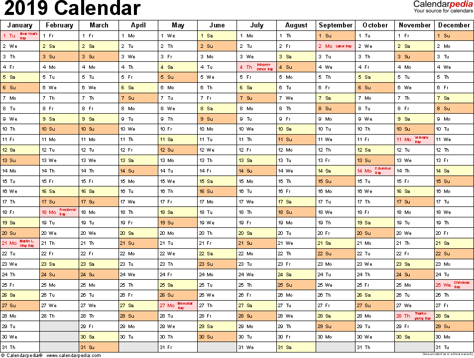 Detail 2019 Monthly Calendar Template Excel Nomer 31