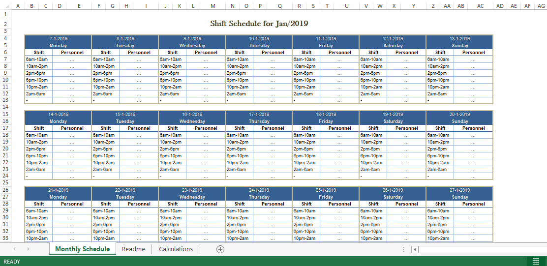 Detail 2019 Monthly Calendar Template Excel Nomer 33