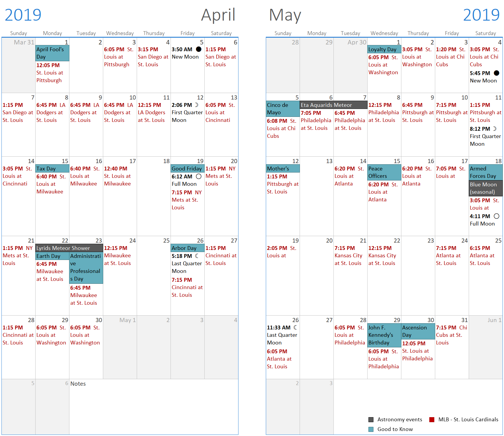 Detail 2019 Monthly Calendar Template Excel Nomer 46