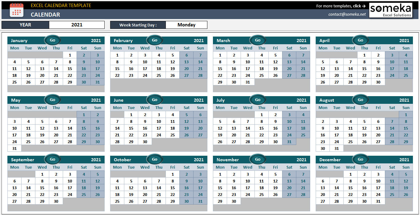 Detail 2019 Monthly Calendar Template Excel Free Download Nomer 14