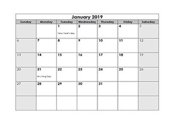 Detail 2019 Monthly Calendar Template Excel Free Download Nomer 3