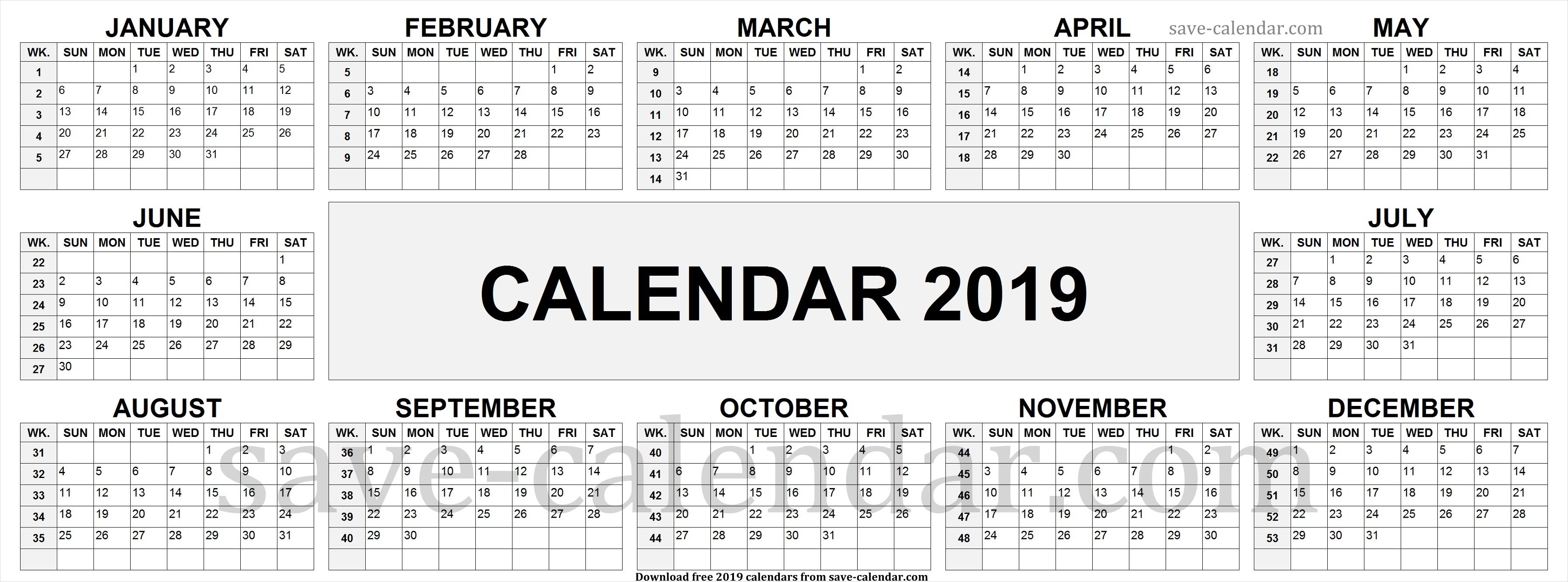 Detail 2019 Monthly Calendar Template Excel Free Download Nomer 21