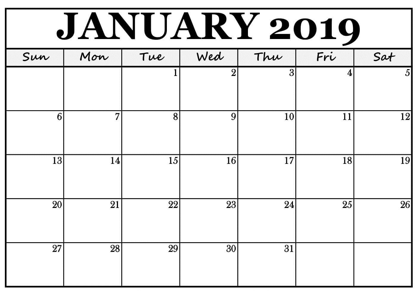 Detail 2019 Monthly Calendar Template Excel Free Download Nomer 4