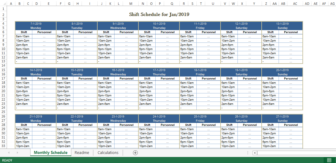 Detail 2019 Monthly Calendar Template Excel Free Download Nomer 28