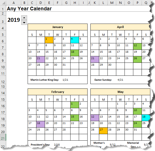 Detail 2019 Monthly Calendar Template Excel Free Download Nomer 32