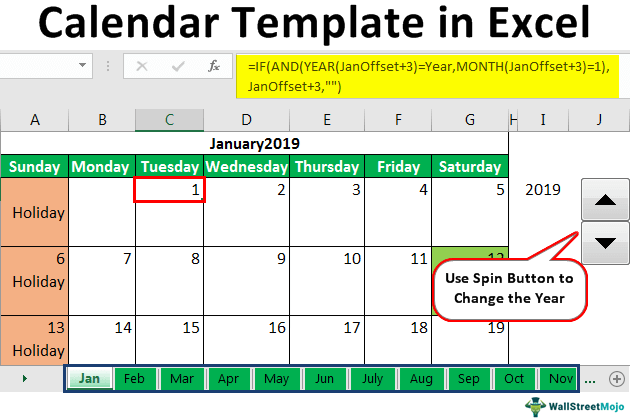 Detail 2019 Monthly Calendar Template Excel Free Download Nomer 34