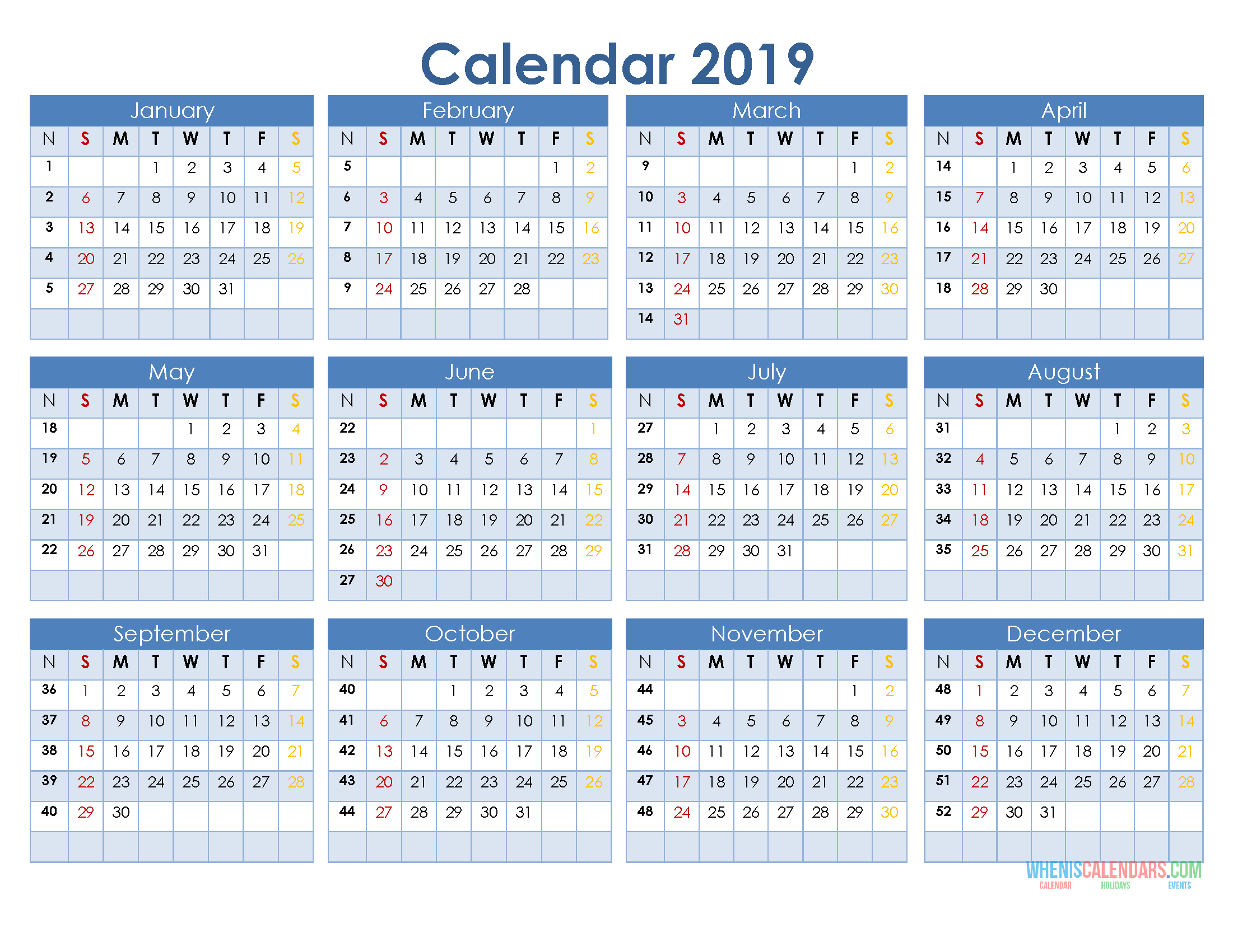 Download 2019 Monthly Calendar Template Excel Free Download Nomer 40