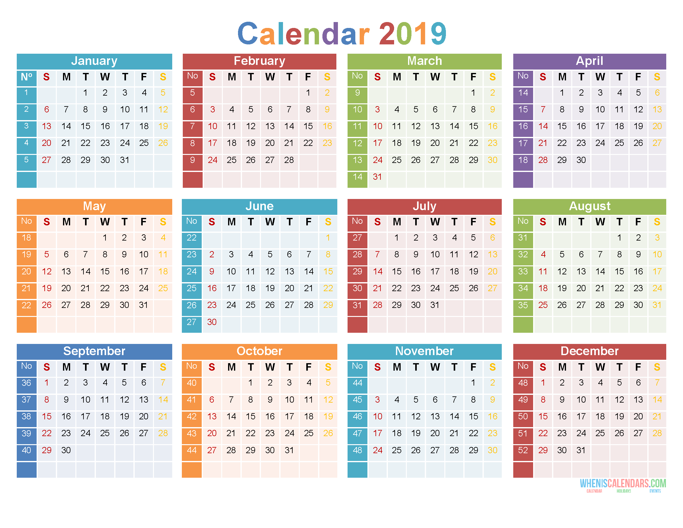 Detail 2019 Monthly Calendar Template Excel Free Download Nomer 9