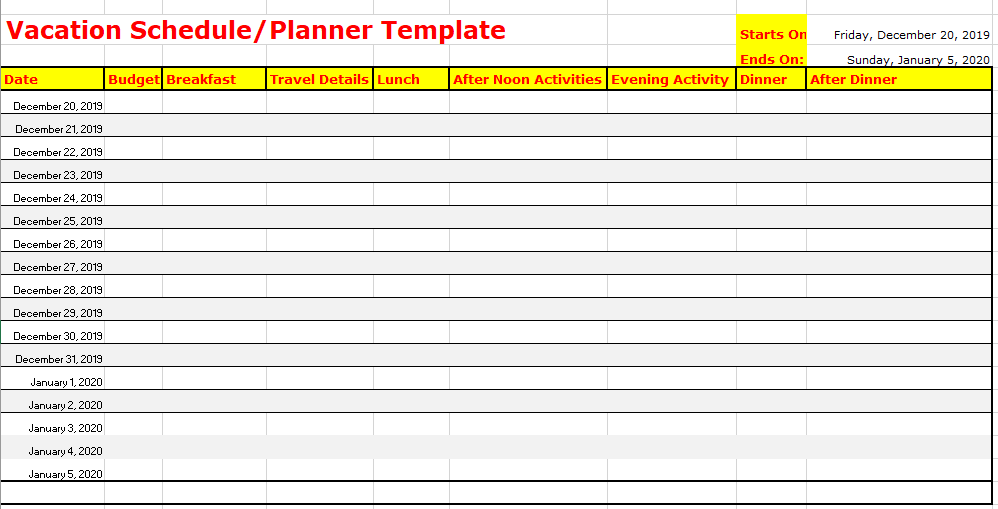 Detail 2019 Planner Template Excel Nomer 46