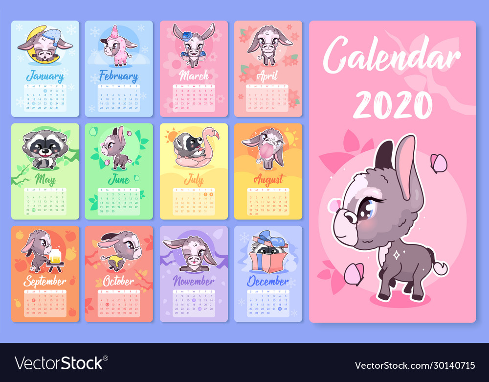 Detail 2020 Calendar Cute Template Nomer 12
