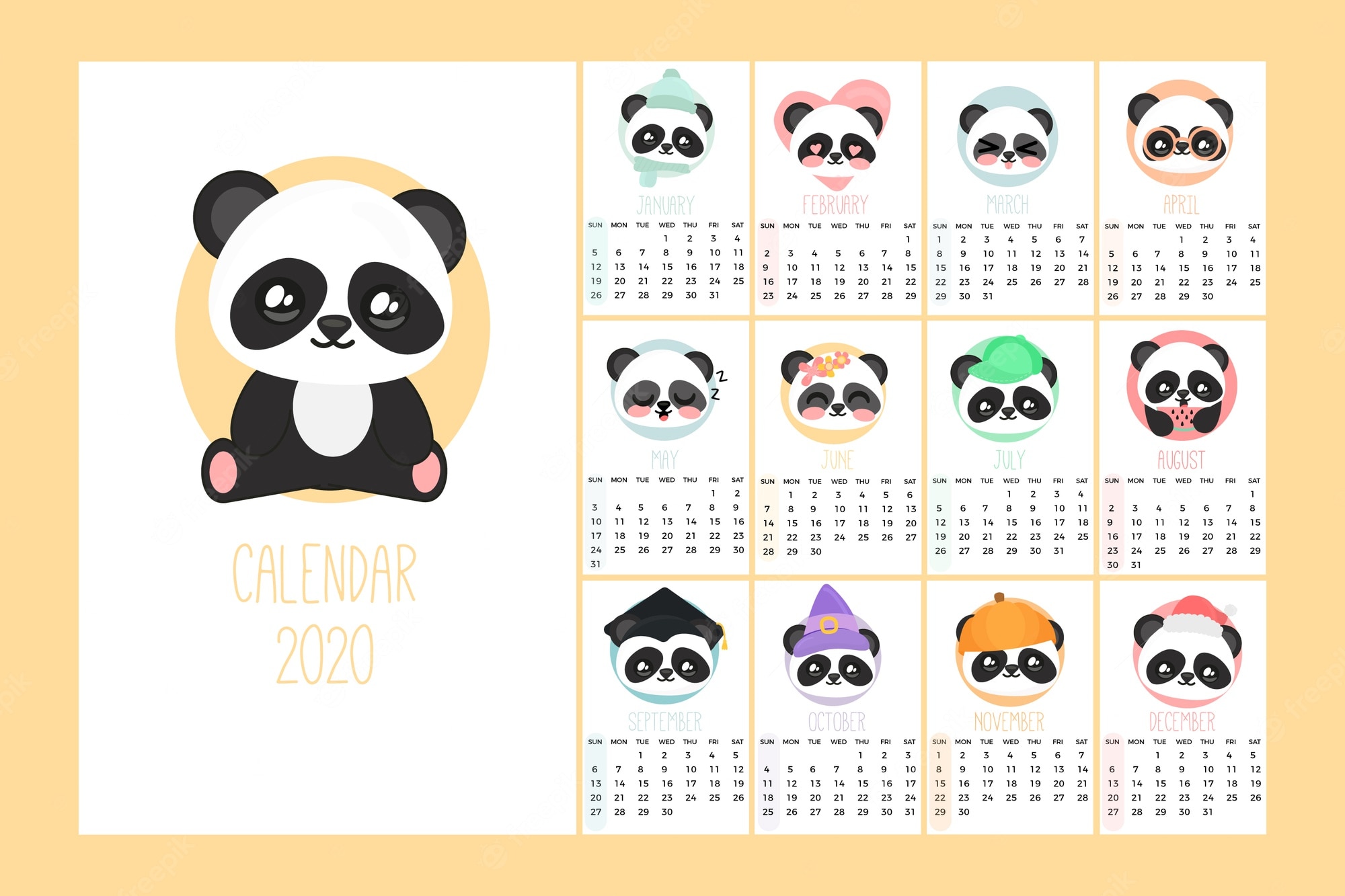 Detail 2020 Calendar Cute Template Nomer 14