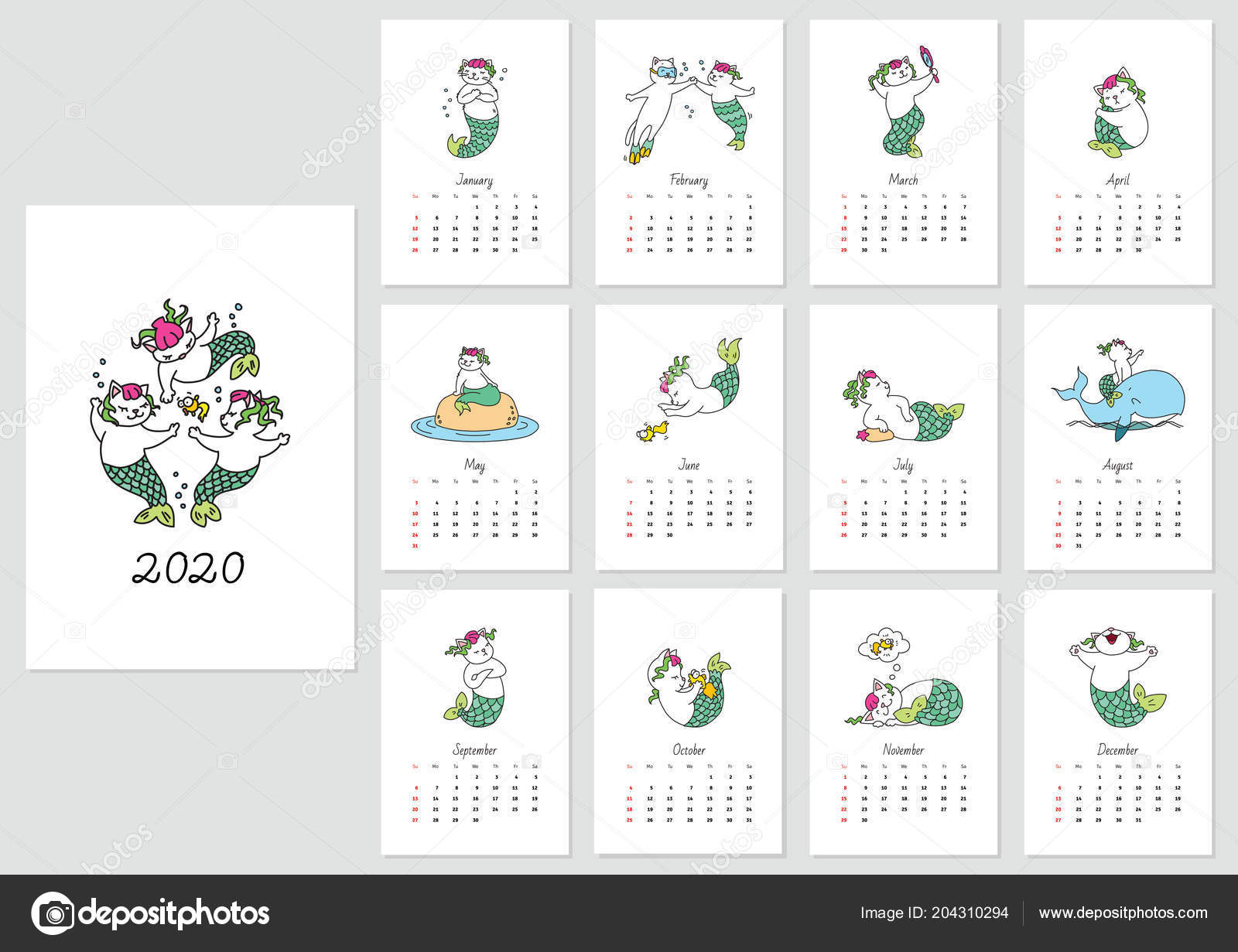 Detail 2020 Calendar Cute Template Nomer 28