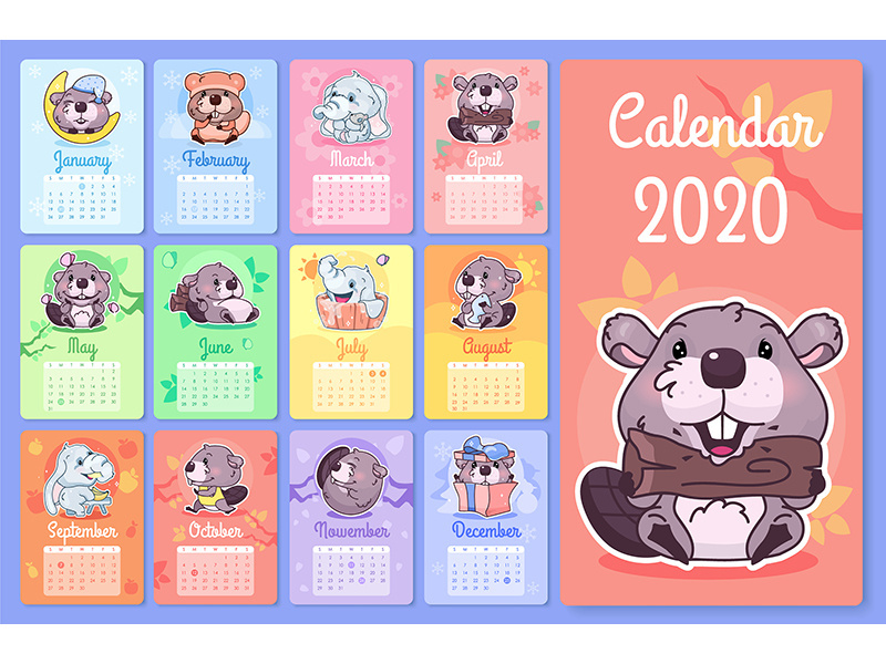 Detail 2020 Calendar Cute Template Nomer 33